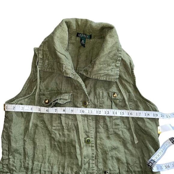 LAUREN RALPH LAUREN Olive Cargo Utility Sleeveless Linen Blouse Size M - Picture 4 of 6
